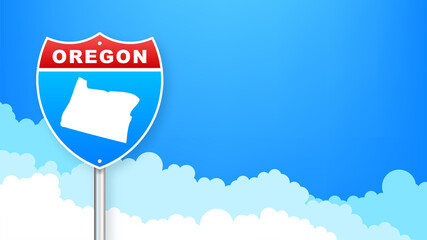 Oregon map on road sign. Welcome to State of Oregon. Vector illustration.