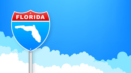 Florida map on road sign. Welcome to State of Florida. Vector illustration.