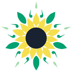 Yellow summer flower, sunny flower, sunflower silhouette in a flat style, cartoon illustration, icon on an isolated white background, vector illustration, Print