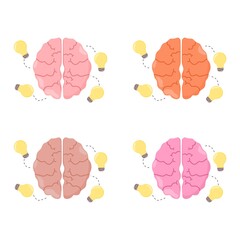 Vector illustration set of a brain thinking of an idea and innovation, suitable for advertising health and education products