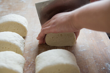 chinese family made steamed roll on kneading board