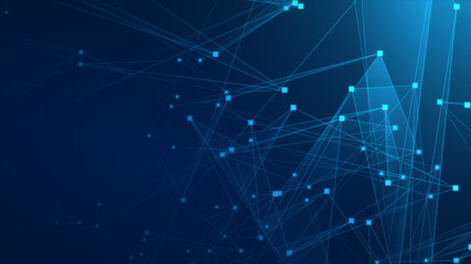 Abstract blue polygonal 3d rendering network technology background.