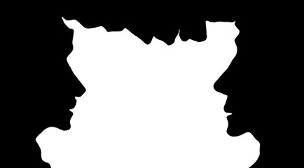 Black silhouette, person's face, white side is a vase illustration.
