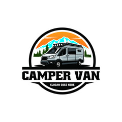 RV camper van vehicle isolated logo vector