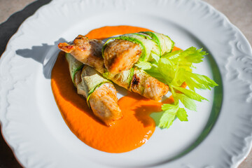 Baked chicken breast. Chicken rolls stuffed with cheese and spinach