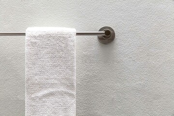 Clean white towels hang on stainless steel rails in the bathroom