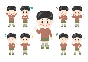 幼い男の子のポーズと表情のイラスト: 全身セット