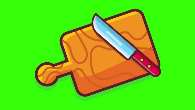 knife with cutting board for cooking concept animation on green screen background