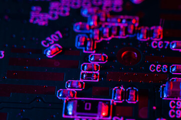 Obraz premium Electronic circuit board close up in macro photography