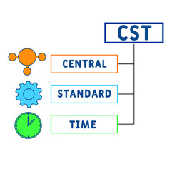 CST - Central Standard Time acronym. business concept background.  vector illustration concept with keywords and icons. lettering illustration with icons for web banner, flyer, landing