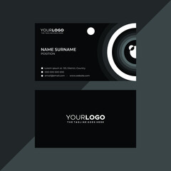 Photography business card and visiting card design. Camera lens photographer ID card vector design.