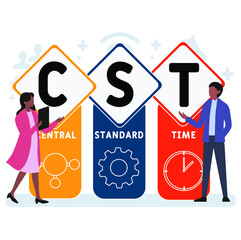 Flat design with people. CST - Central Standard Time acronym. business concept background. Vector illustration for website banner, marketing materials, business presentation, online advertising