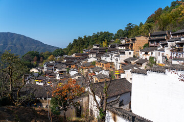 Landscape of Wuyuan County with Yellow oilseed rape field and Blooming canola flowers in spring. It nears Yellow Mountain. It's very quiet. People refer it to as the most beautiful village of China.