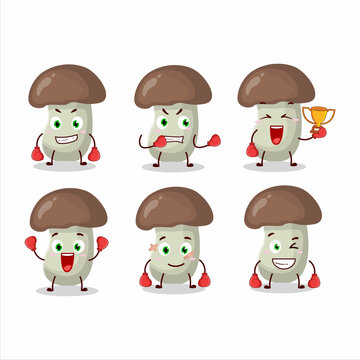 A sporty cep mushroom boxing athlete cartoon mascot design