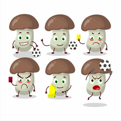 Cep mushroom cartoon character working as a Football referee