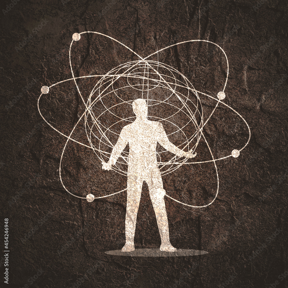 Canvas Prints man holding abstract atom model in his hands