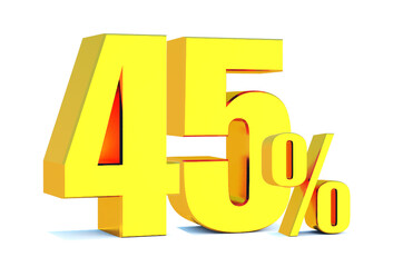 Gold 45 Percent off 3d Sign on White Background, Special Offer 45% Discount Tag, Sale Up to 45 Percent Off,big offer, Sale, Special Offer Label, Sticker, Tag, Banner, Advertising, offer Icon 