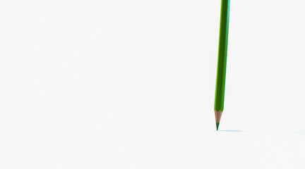 Green colored pencils are placed on a white background. Ideas for school, office, packaging and advertising