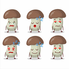 Cartoon character of cep mushroom with sleepy expression