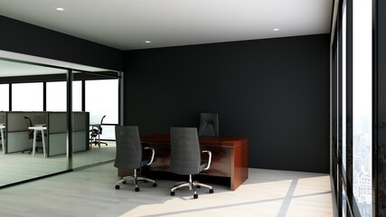 modern business office manager room with 3d design interior for company wall logo mockup