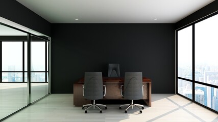 modern business office manager room with 3d design interior for company wall logo mockup