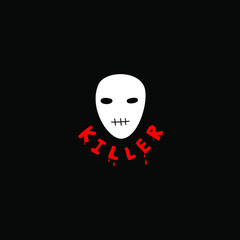 Vector illustration of killer's mask.Horror art on black background.