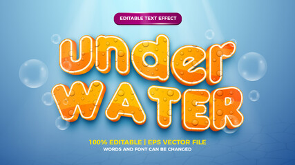 orange under water cartoon cute style 3d editable text effect template on deep sea background - obrazy, fototapety, plakaty