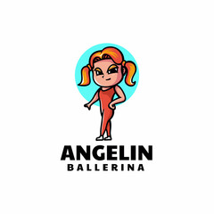 Vector Logo Illustration Ballerina Mascot Cartoon Style.