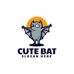Vector Logo Illustration Cute Bat Mascot Cartoon Style.