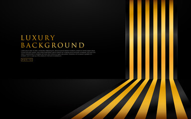 Gold and black perspective stripes on dark background with copy space. Luxurious and elegant concept. You can use for banners, web, brochure, ad, poster, etc. cover book. Vector illustration.