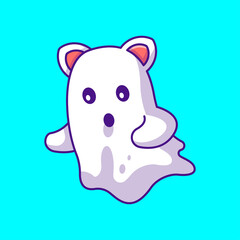 Cute Ghost Cartoon Illustration. Halloween Flat cartoon Style Concept