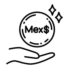 メキシコ・ペソ　硬貨を受け取る手