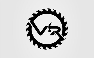 Logo initial v, r with circle saw icon template vector - obrazy, fototapety, plakaty