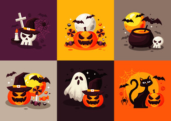 Halloween backgrounds collection. Traditional design for October events. Vector templates easy to edit