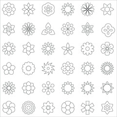 Outline Flowers elements collection flat icon set