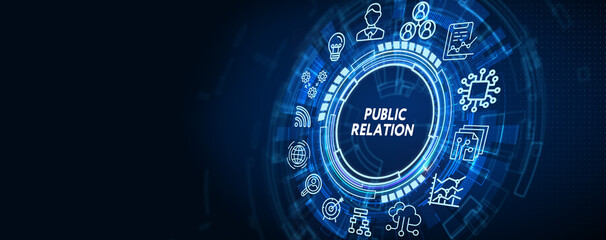 PR Public relation management. Business, Technology, Internet and network concept.