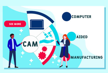 Vector website design template . CAM - Computer Aided Manufacturing acronym. business concept. illustration for website banner, marketing materials, business presentation, online advertising.