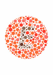 Vector graphic of Color blind test design. The Letter E cunningly hid inside an Ishihara inspired design.