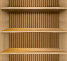 Shelves with three sections on background. Product presentation template.
