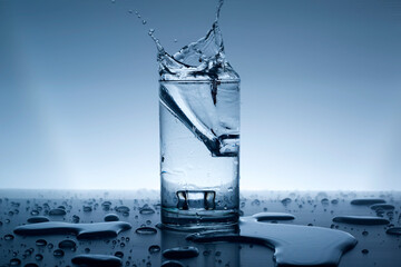 Splash the water in the glass with fresh and clean ice for drinking.