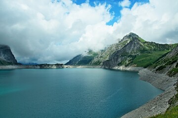 Austrian Alps-view of the dam of the lake Lunersee