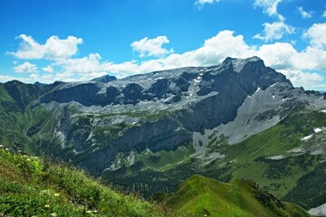 Fototapeta na wymiar Austrian Alps-view on the peak Sulzfluh