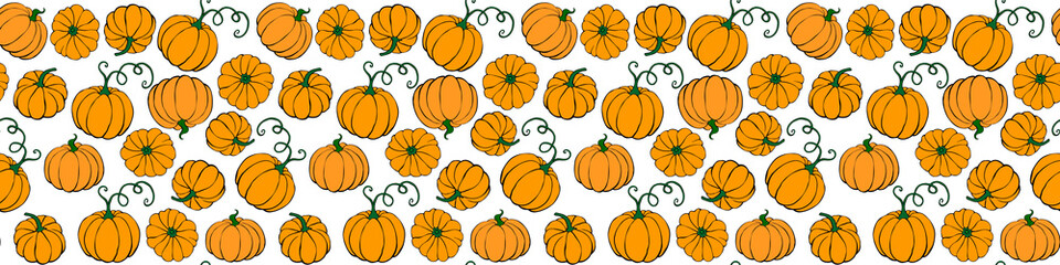 Vector seamless pattern with pumpkins in flat style. Halloween or thanksgiving color background and texture