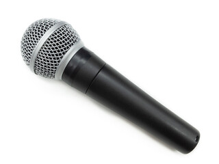 black classic microphone on white background, microphone concept