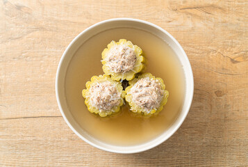 Stuffed bitter gourd with seasoned minced pork soup