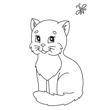 Pet cat. Coloring book page for kids. Cartoon style. Vector illustration isolated on white background.