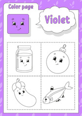 Coloring book. Learning colors. Flashcard for kids. Cartoon characters. Picture set for preschoolers. Education worksheet. Vector illustration.