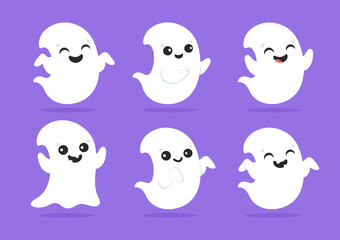 Cute ghost. Cartoon character. Colorful vector illustration. Isolated on color background. Design element. Template for your design, books, stickers, cards.
