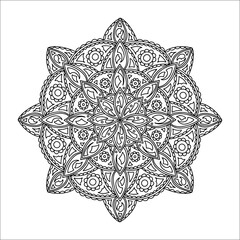 Abstract mandala. Coloring book page for kids and adult. Vector illustration isolated on white background.