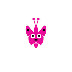 pink butterfly and dog combination logo icon
